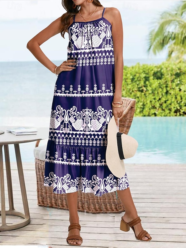  Kvinders Maxi Kjole Cami Kjole Blomstret Ruffle Kant Strop Bohemia Ferie Ærmeløs Sommer Strand