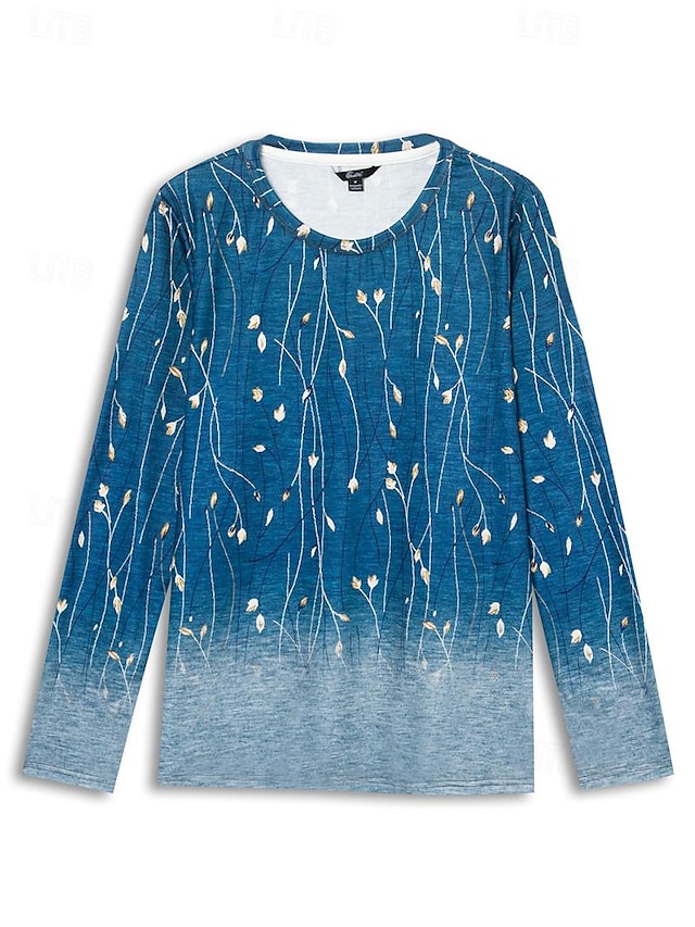 Blue Flower Casual Long Sleeve Shirt 43954