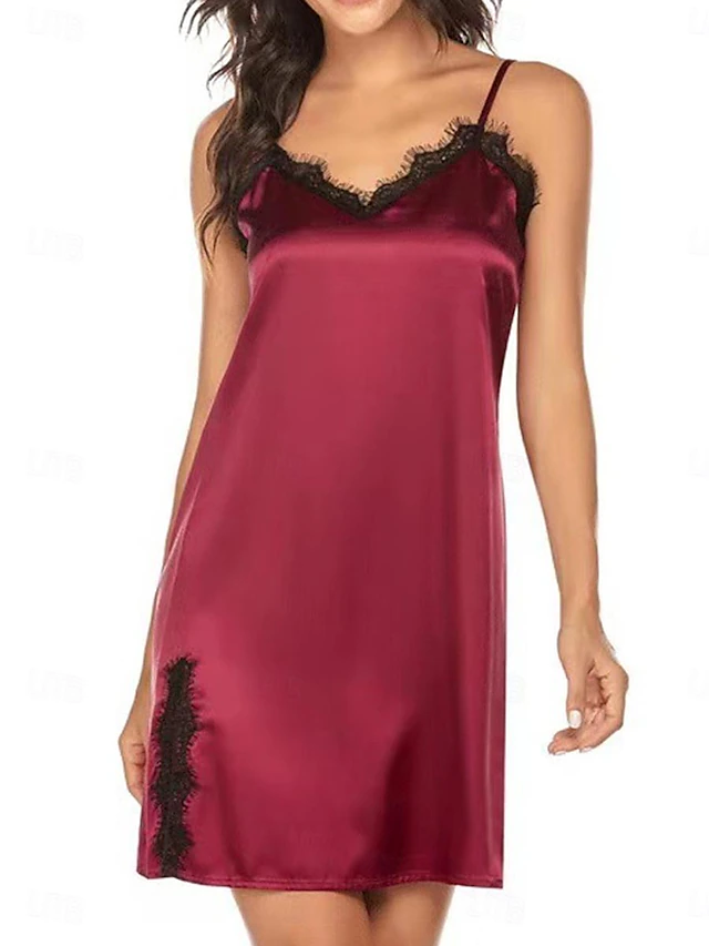 Women's Pajamas Nightgown Nightshirt Dress Pure Color Fashion Comfort Home Daily Bed Satin Silk Breathable Straps Sleeveless Backless Summer Home Outfits 9