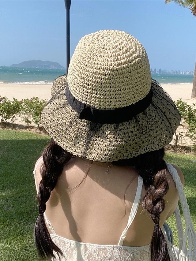  handgjord vikbar stråhatt som andas lätt med bred brätte semester strand solskydd strandhattar sommar kvinnor