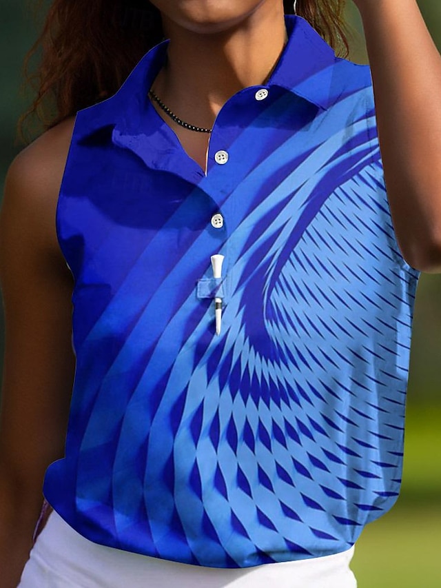  Women's Golf Polo Shirt Blue Sleeveless Sun Protection Top Ladies Golf Attire Clothes Outfits Wear Apparel