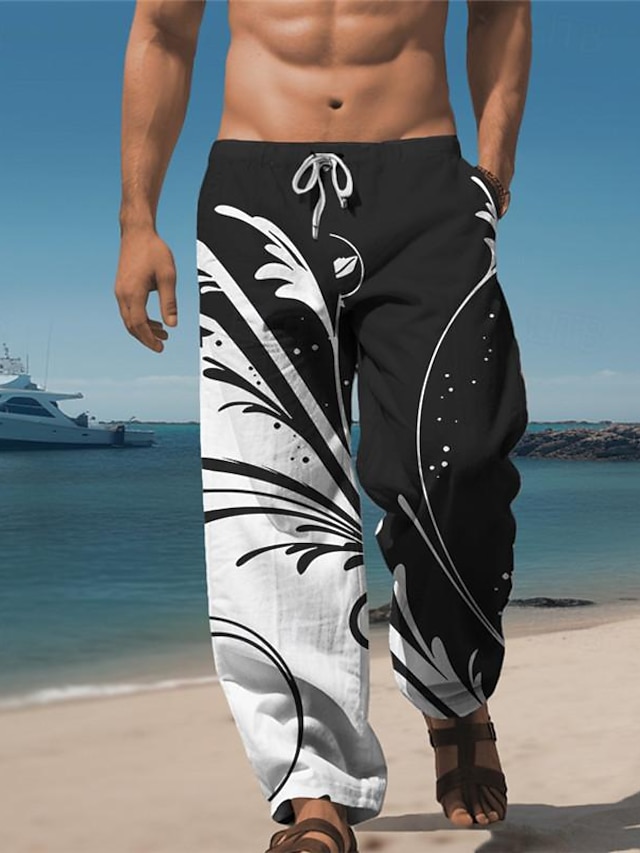  dovolená 3D potisk havajské pánské boční kapsy 3d potisk elastický design se stahovací šňůrkou kalhoty kalhoty s rovnými nohavicemi outdoor havajská dovolená polyester černá tmavě modrá s m l střední