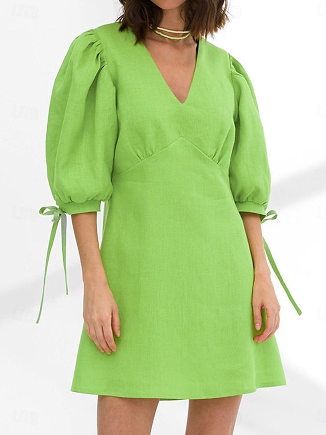  Női hétköznapi ruha Pamut nyári ruha Mini ruha Len Alap Alap Napi V-alakú Háromnegyedes Nyár Tavasz Fekete Arcpír rózsaszín Sima
