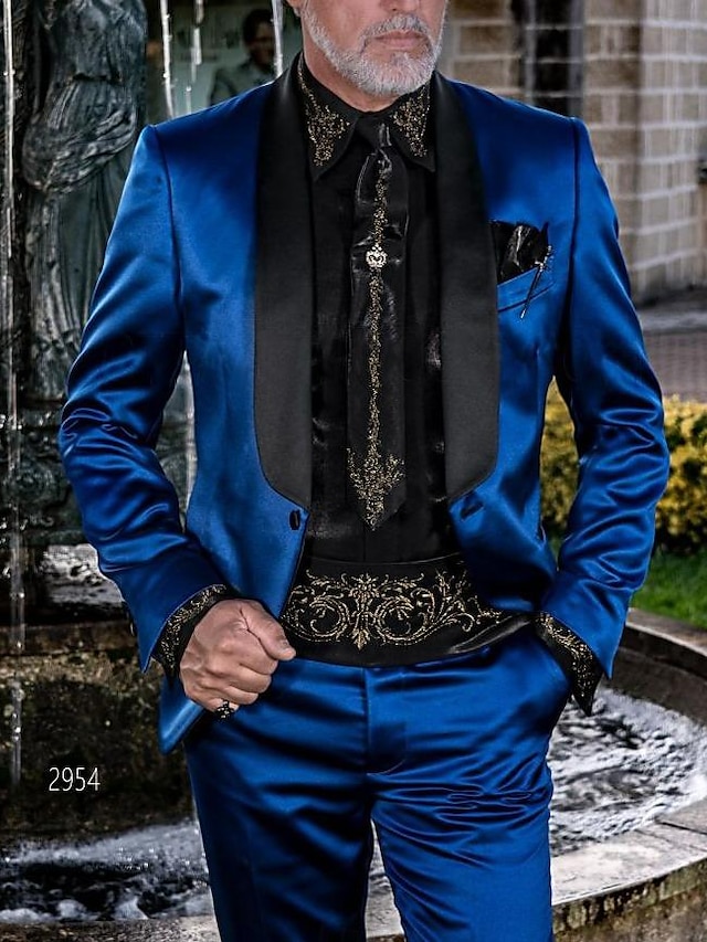  Königsblau Purpur Herren Hochzeit Partyabend Anzüge Suits Einfarbig 2-teiliges Set Luxus Reguläre Passform Einreiher - 1 Knopf 2024