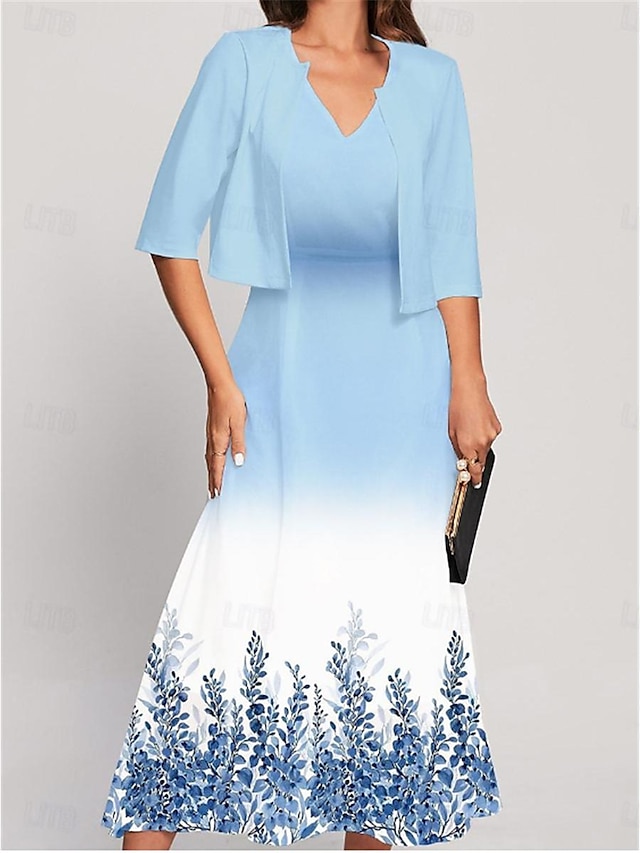  Damen Zweiteiliges Kleid-Set Casual kleid Kleid drucken Outdoor Verabredung Modisch Modern Bedruckt Midikleid V Ausschnitt Halbe Ärmel Blumen Regular Fit Königliches Blau Blau Purpur Sommer S M L XL