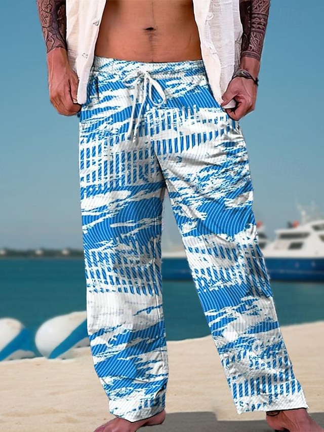  dovolená 3D tisk havajský pánské boční kapsy elastický design se stahovací šňůrkou kalhoty kalhoty s rovnými nohavicemi outdoor havajská dovolená polyester modrá zelená s m l střední pas
