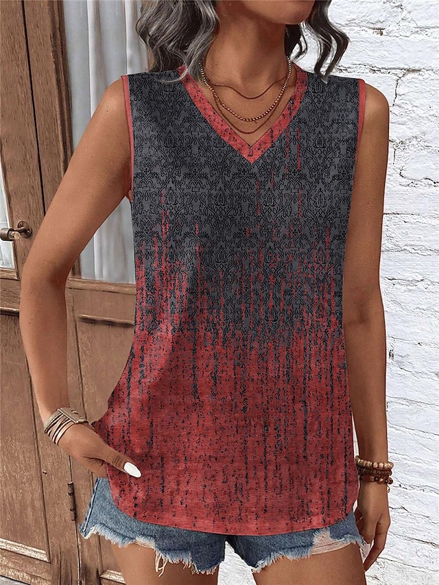  Women's Tank Top Vest Graphic Print Casual Vintage Ethnic Tribal Sleeveless V Neck Red Summer