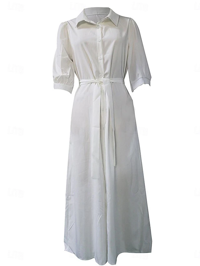 Women's White Dress Shirt Dress Maxi long Dress Office Business Date ...
