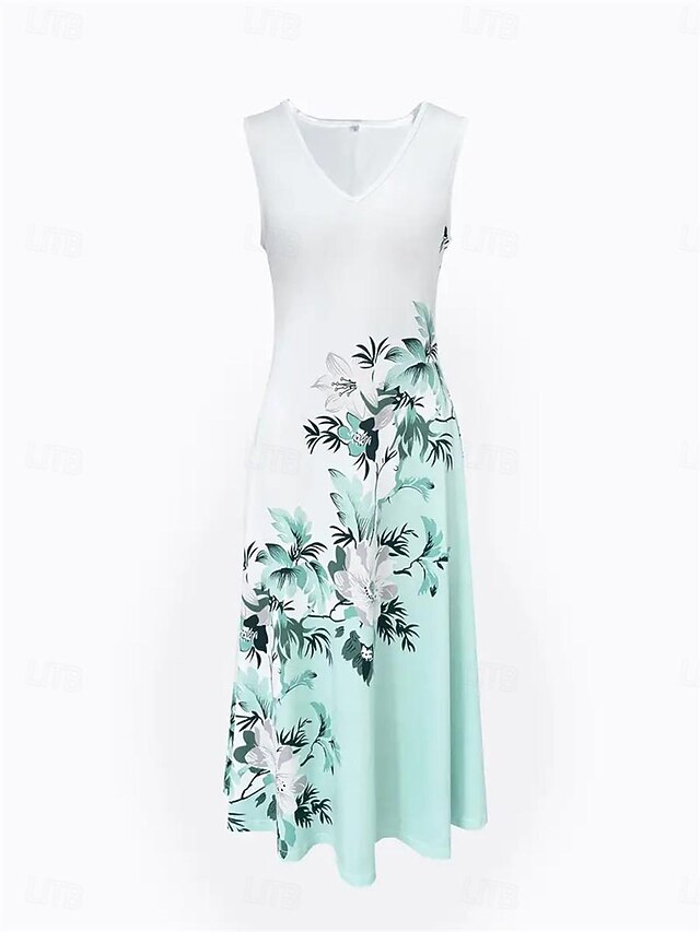 Women's Casual Dress Swing Dress Long Dress Maxi Dress Boho Dress Khaki Long Sleeve Floral Print Spring Summer Dress V Neck Dress Loose Fit S M L XL XXL 3XL