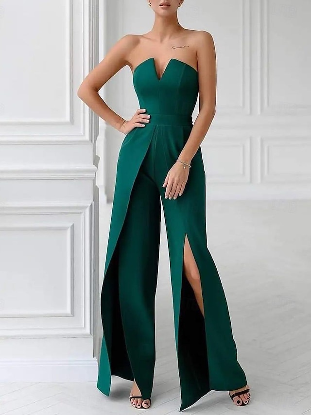  Jumpsuits Wedding Guest Dresses Elegant Dress Formal Wedding Reception Floor Length Sleeveless Strapless Stretch Crepe with Ruched 2024