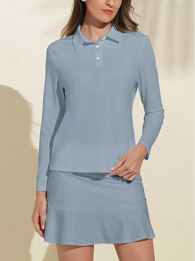  Per donna POLO Nero Bianco Blu Manica lunga Protezione solare Superiore Autunno Inverno Abbigliamento da golf da donna Abbigliamento Abiti Abbigliamento