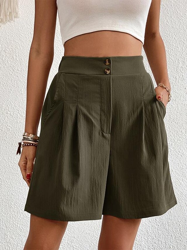Women's Shorts Casual Daily Short Plain Side Pockets Breathability Comfortable Inelastic Going out Weekend Black Wine Army Green Dark navy Summer Regular Fit 8