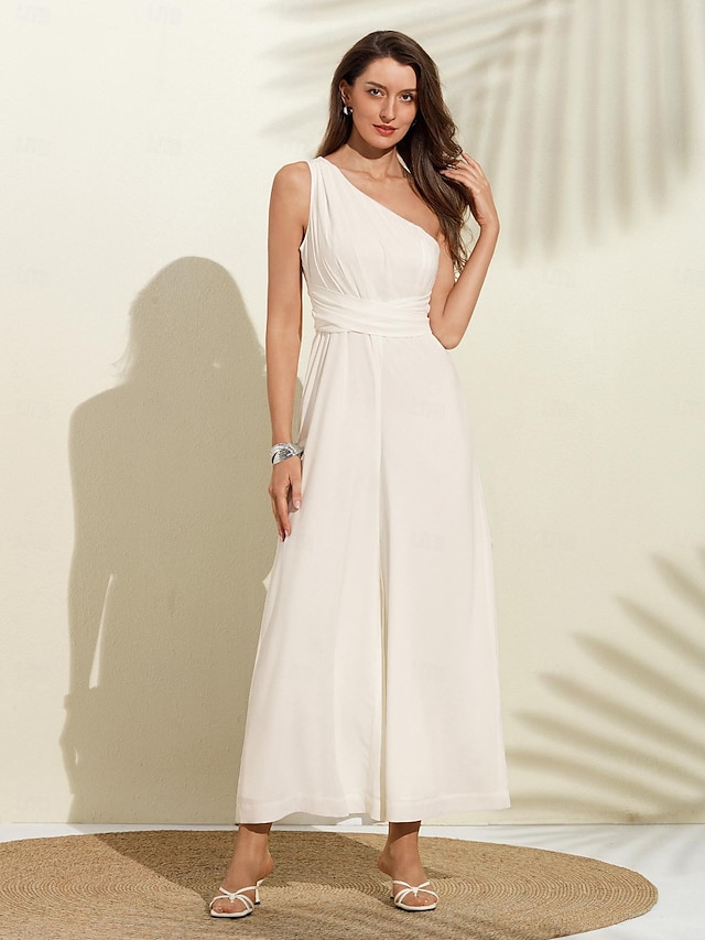  γυναικεία ολόσωμη φόρμα με έναν ώμο σε λευκό σιφόν