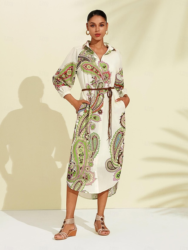 שמלת חולצת מידי בחגורת פייזלי בוהו