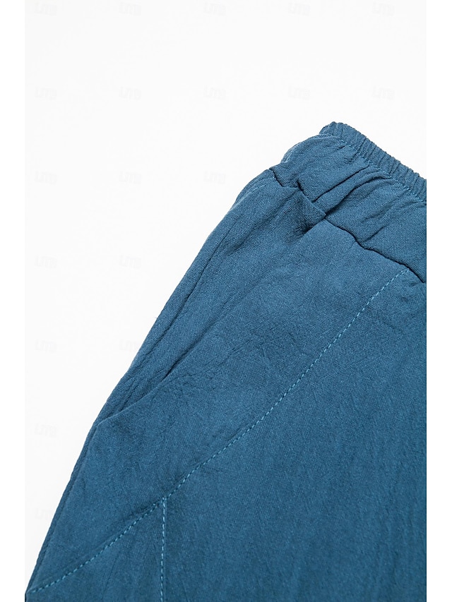  Herren Leinenhose Hose Hosen Sommerhosen Pumphose Strandhose Tasche Kordelzug Elastische Taille Glatt Leichtgewichtig Knöchellänge Yoga Täglich Modisch Brautkleider schlicht Lockere Passform Meerblau