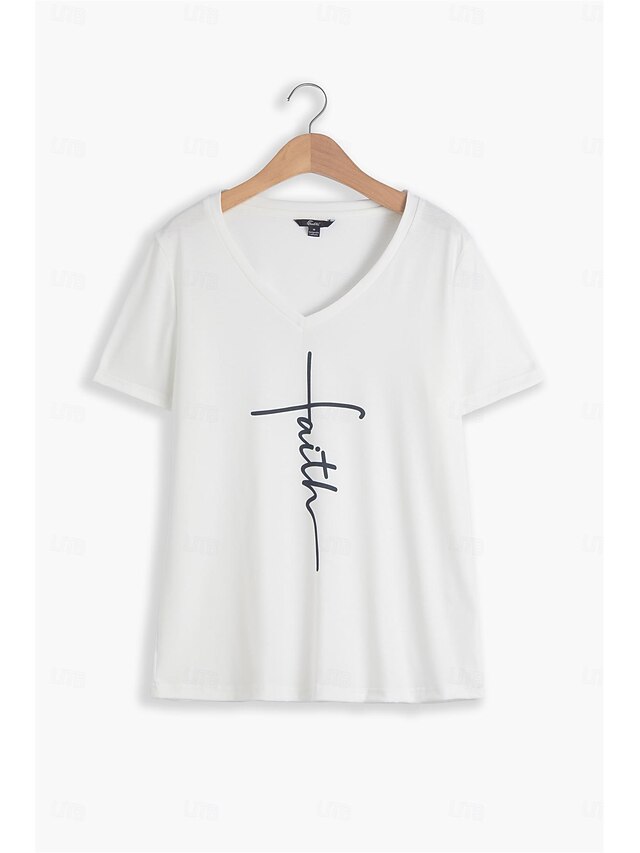 Women's Funny Camper Letter Print V-Neck T-Shirt - Casual Short Sleeve Graphic Tee, Grey, Small