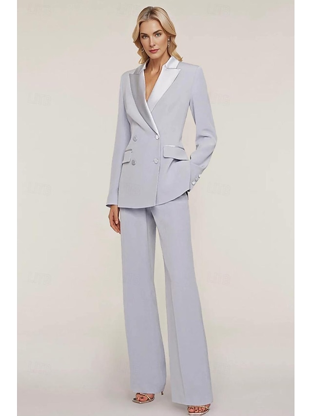  Jumpsuit / Pantsuit Mother of the Bride Dress Wedding Guest Elegant Shirt Collar Ankle Length Stretch Chiffon Long Sleeve with Buttons Solid Color 2024