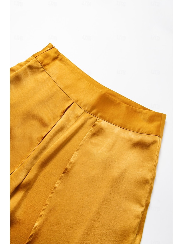  calça casual de cetim com babados