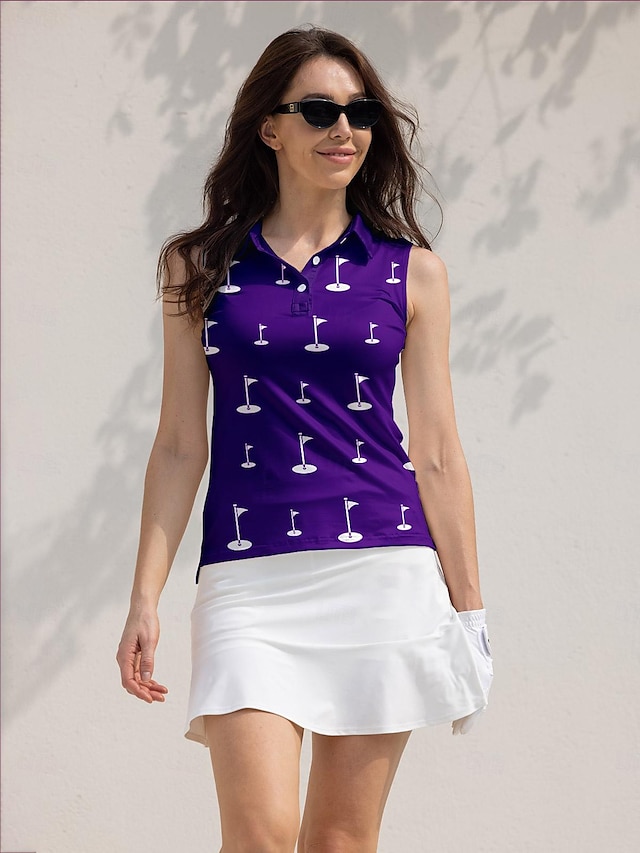  Women's Golf Polo Shirt Golf Clothes Purple Sleeveless Sun Protection Top Ladies Golf Attire Clothes Outfits Wear Apparel