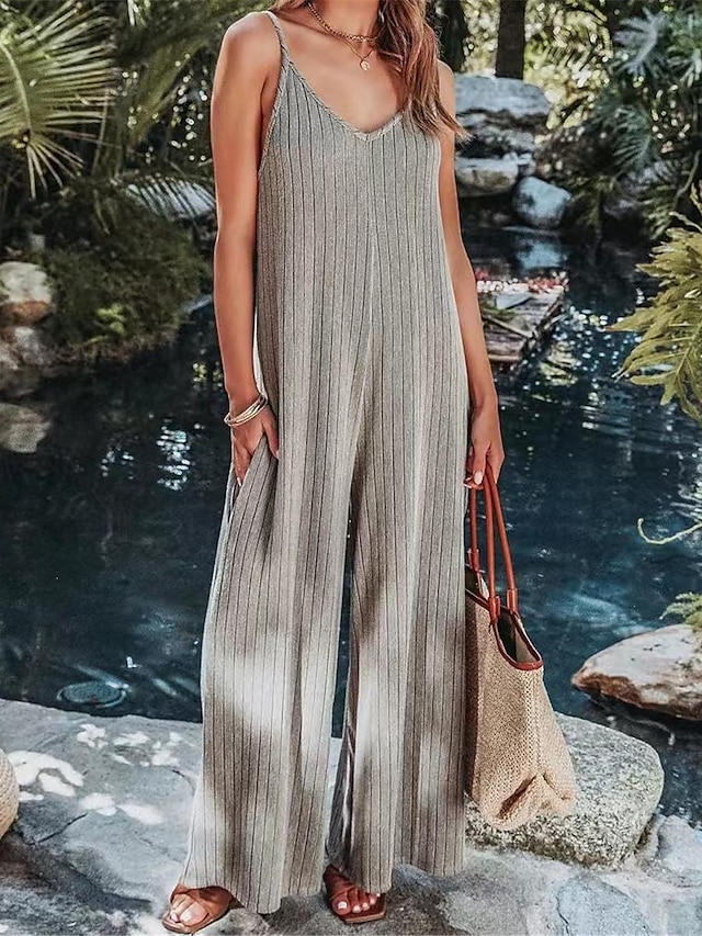  Női Szabályos Jumpsuitek Utcai sikk Tömör szín Ujjatlan V-alakú Nyitott hátú Utca Napi Normál Fekete Fehér Bor Nyár
