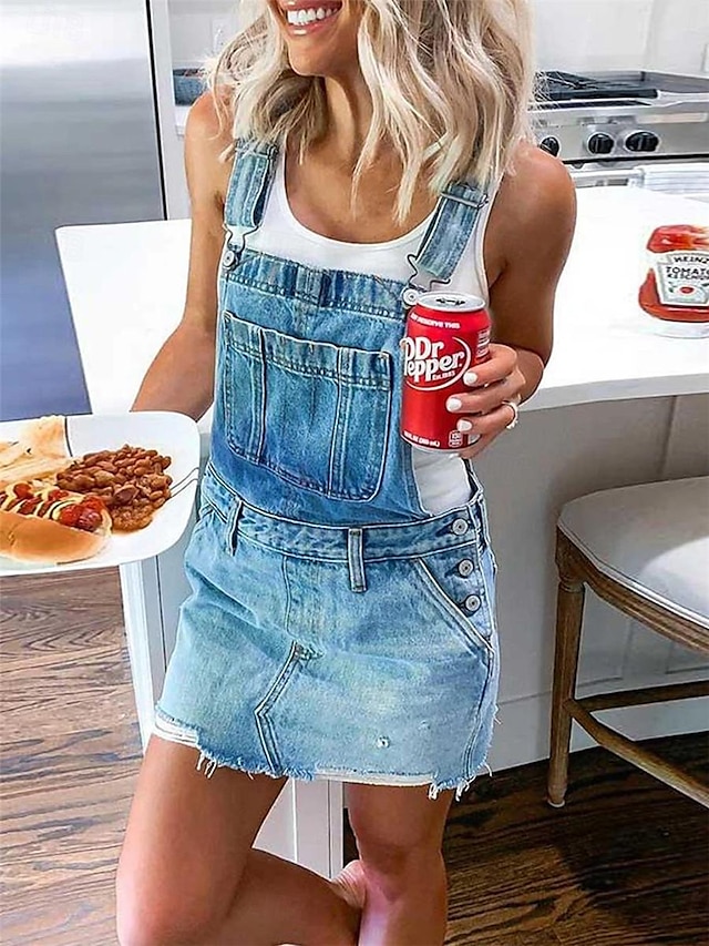  Damen Normal Jumpsuit Strassenmode Feste Farbe Ärmellos Quadratischer Ausschnitt Knopf Tasche Strasse Täglich Regular Fit Rote Blau Grün Sommer