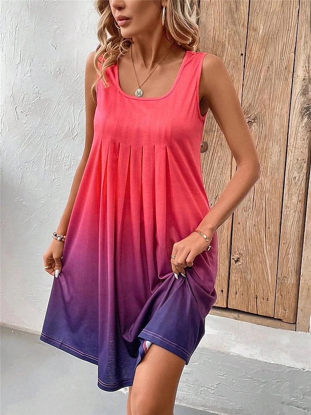  Women's Casual Dress Tank Dress Ombre Color Gradient Print U Neck Mini Dress Stylish Casual Vacation Sleeveless Summer