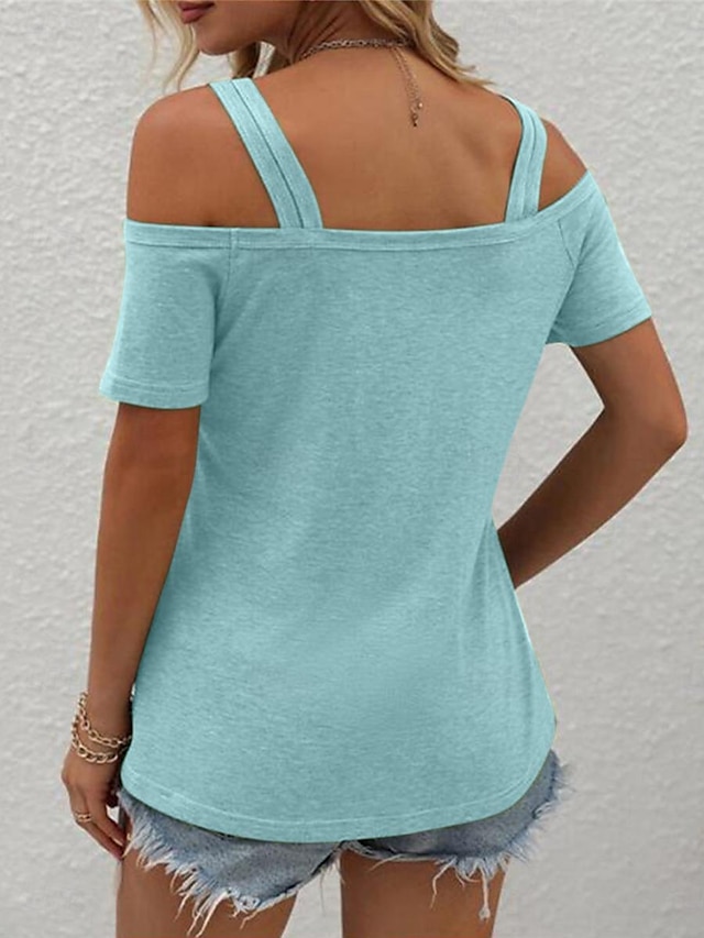 Women S T Shirt Fashion Modern Short Sleeve Regular Tops Off Shoulder Casual Daily Black White