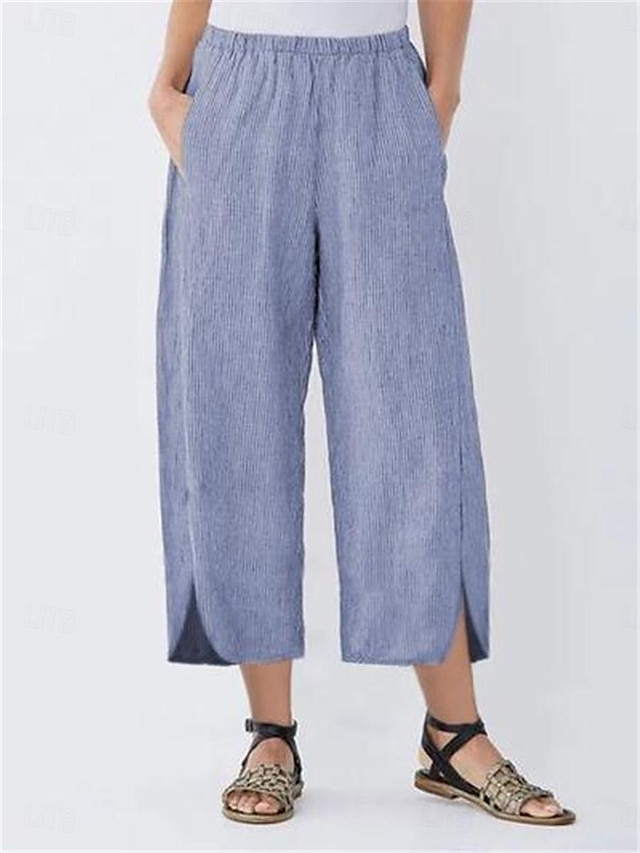  Bas Intérieur du quotidien Femme Coton et lin Respirable Mode basique Confort Pantalon long Poche Taille elastique Eté Couleur monochrome