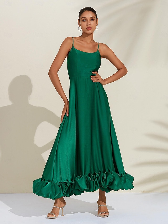  Women's Luxe Satin Special Occasion Dress 3D Ruffle Cami Maxi Wedding Guest Dress