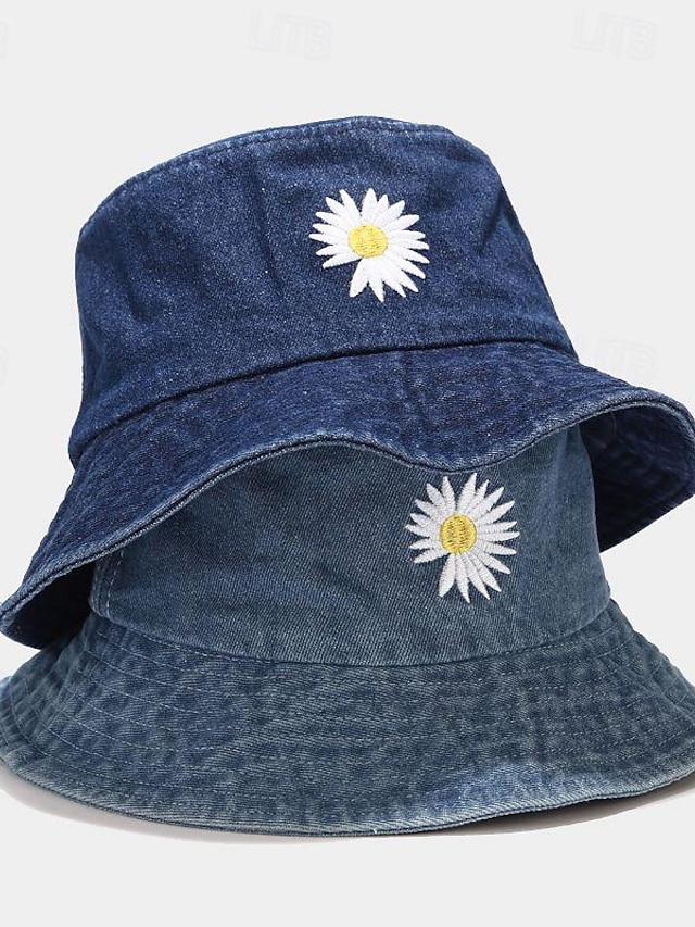  女性用 帽子 バケットハット 日よけ帽 携帯用 日焼け防止 ストリート 日常 刺しゅう デイジー