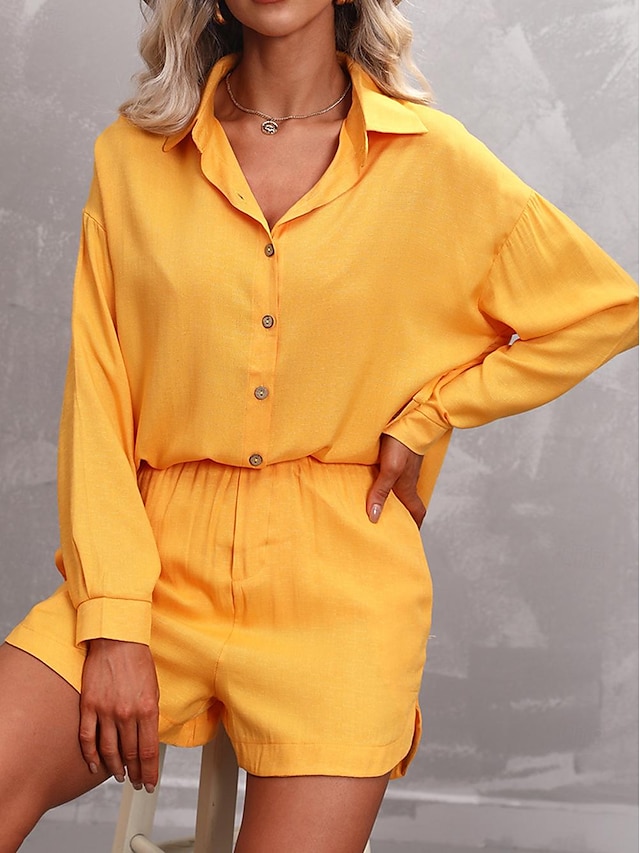  Camicia Impostato Per donna Giallo Arancione Liscio Pulsante 2 pezzi Strada Giornaliero Di tendenza Colletto Standard S