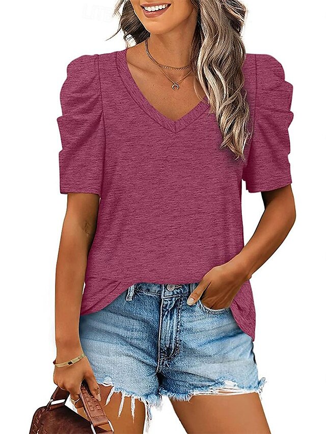 T shirt Tee Women's Black White Purple Plain Ruched Street Daily ...