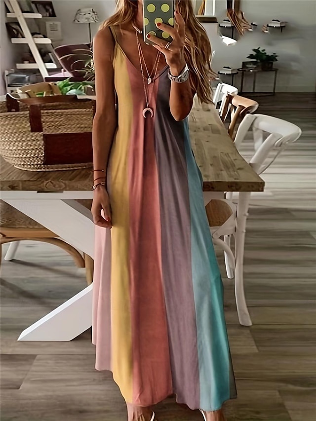  Damen Casual kleid skims dress Farbverläufe Bedruckt Gurt kleid lang Stilvoll Brautkleider schlicht Täglich Urlaub Ärmellos Sommer