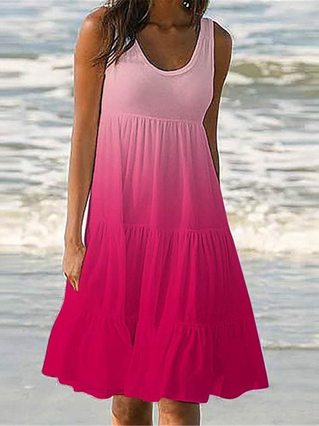  Women's Casual Dress Tank Dress Ruffle Print U Neck Mini Dress Stylish Daily Vacation Sleeveless Summer