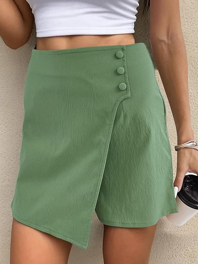  Γυναικεία Σορτσάκια Πλαϊνές τσέπες Με κοψίματα σύντομο Πράσινο του τριφυλλιού Καλοκαίρι