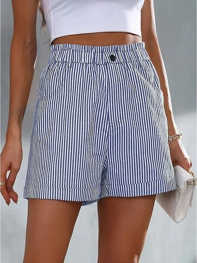  Per donna Pantaloncini Casual quotidiano Breve A strisce Tasche laterali Traspirabilità Comodo Media elasticità Fine settimana Nero Rosso Blu Estate Standard
