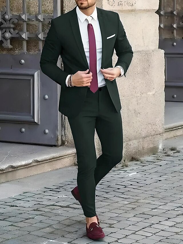 Black Men's Wedding Suits 2 Piece Solid Colored Standard Fit Single Breasted Two-buttons 2023