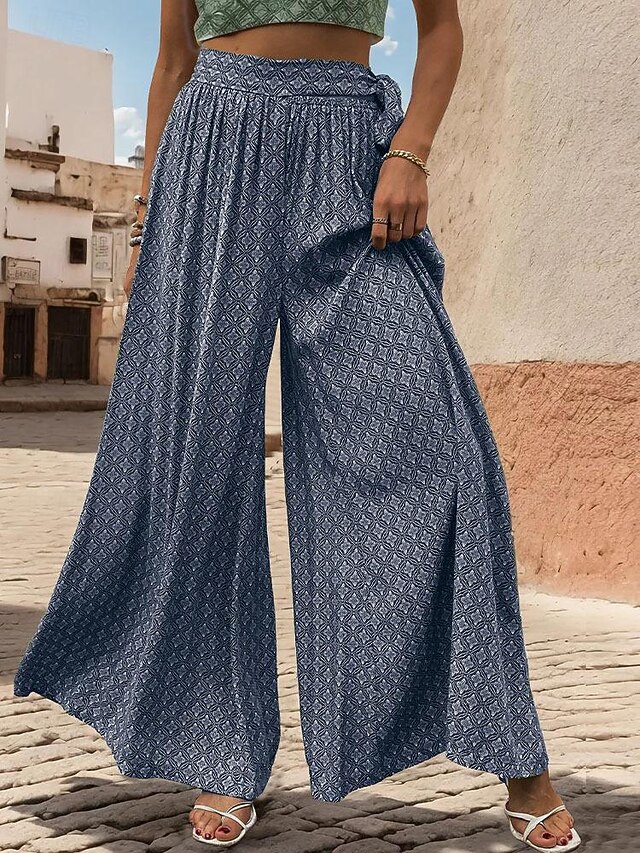 Women's Wide Leg Pants Trousers Casual Daily Long Graphic Wide Leg Breathability Comfortable Micro-elastic Weekend Yellow Pink Navy Blue Green Spring & Summer Loose Fit 9