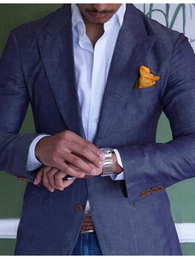  giacca da uomo in lino da spiaggia matrimonio casual tinta unita vestibilità regolare su misura monopetto due bottoni blu viola verde 2024