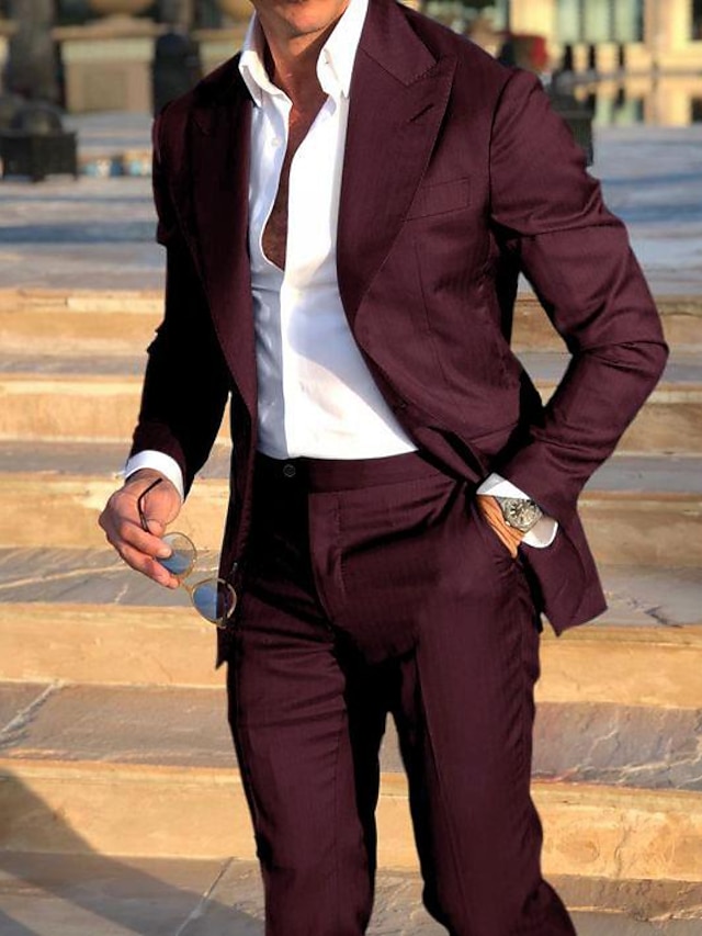  ブラック バーガンディー ダークグリーン 男性用 結婚式 スーツ ソリッド 2点セット テイラーフィット シングルブレスト 一つボタン 2024年