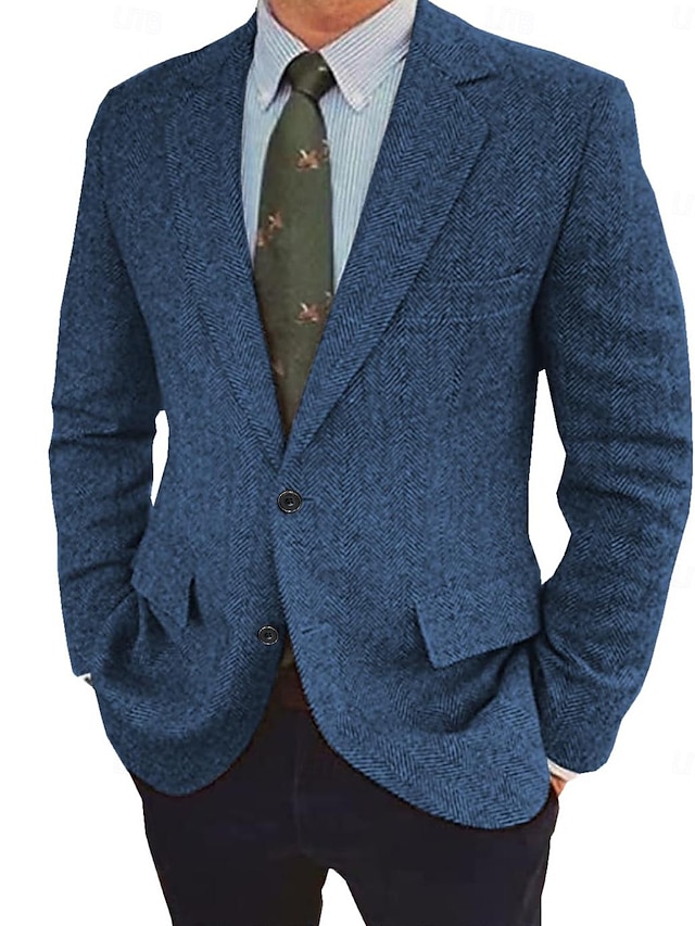 herre tweed sildebensblazer retro vintage jakke vinter almindelig plus størrelse enkeltradet to-knapper brun sort blå