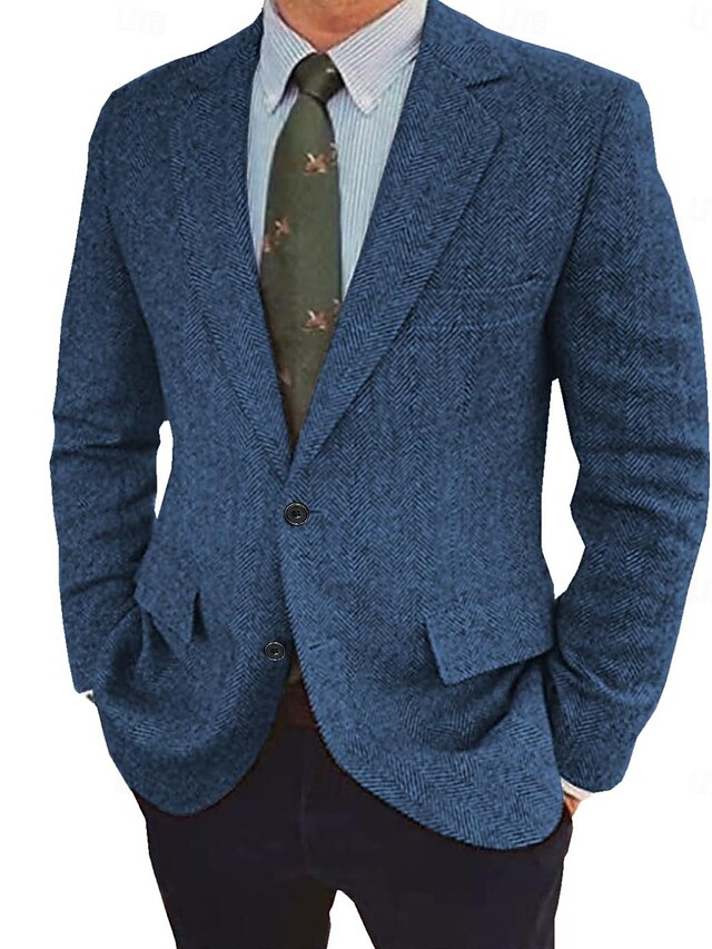 Men's Fall/Winter Tweed Blazer Jacket Regular Slim Fit Keep Warm Single Breasted