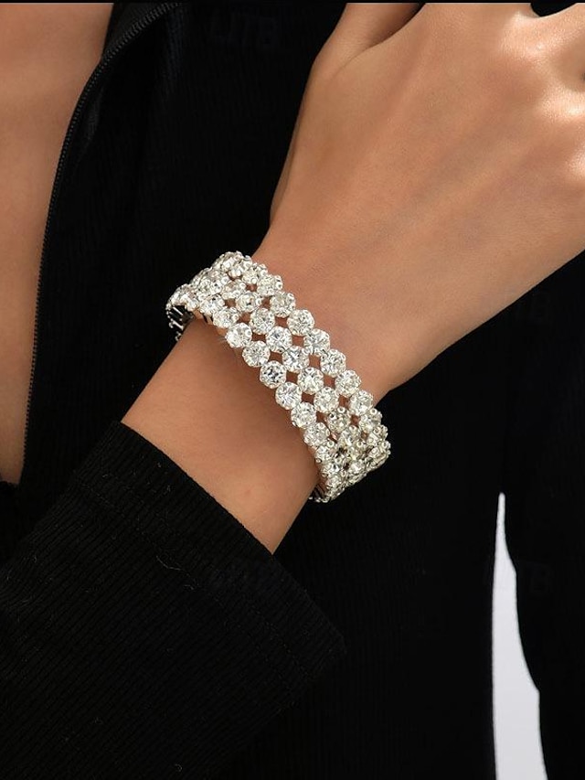  Manchettes Bracelets Femme Fantaisie Mode Luxe Bracelet Bijoux Argent Rond pour Soirée Cadeau