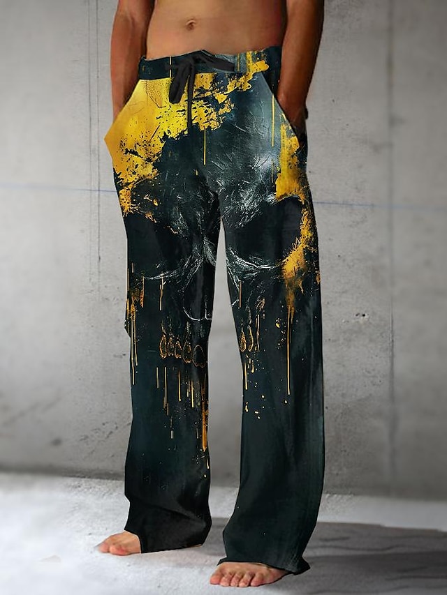  Муж. На каждый день Брюки 3D печать Прямые брюки Нормальная Эластичная талия на шнурке на открытом воздухе Для улицы Праздники Лето Весна Осень Очень свободное облегание Неэластичная