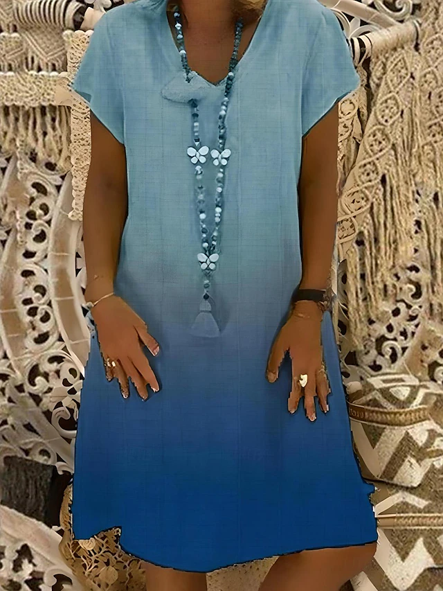 Women's Midi Dress Cotton Linen Dresses Casual Dress T Shirt Dress Tee Dress Cotton Summer Dress Casual Vacation Daily Regular Fit Ombre Short Sleeve V Neck Black Yellow Red Navy Blue Summer 9