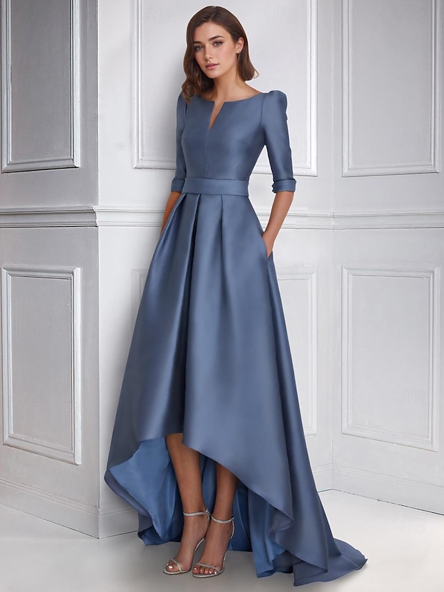  a-line cocktailklänningar elegant klänning formell sommarte längd 3/4 lång ärm en axel satin med rosett(ar) 2024