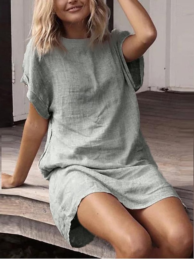  Women's Casual Dress Mini Dress with Sleeve Vacation Casual Crew Neck Short Sleeve Gray Color
