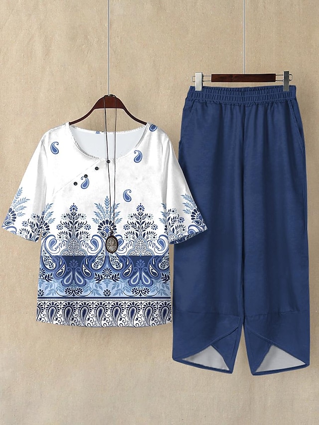 женские комплекты из рубашки и брюк с эффектом омбре, повседневный принт с пейсли и принтом