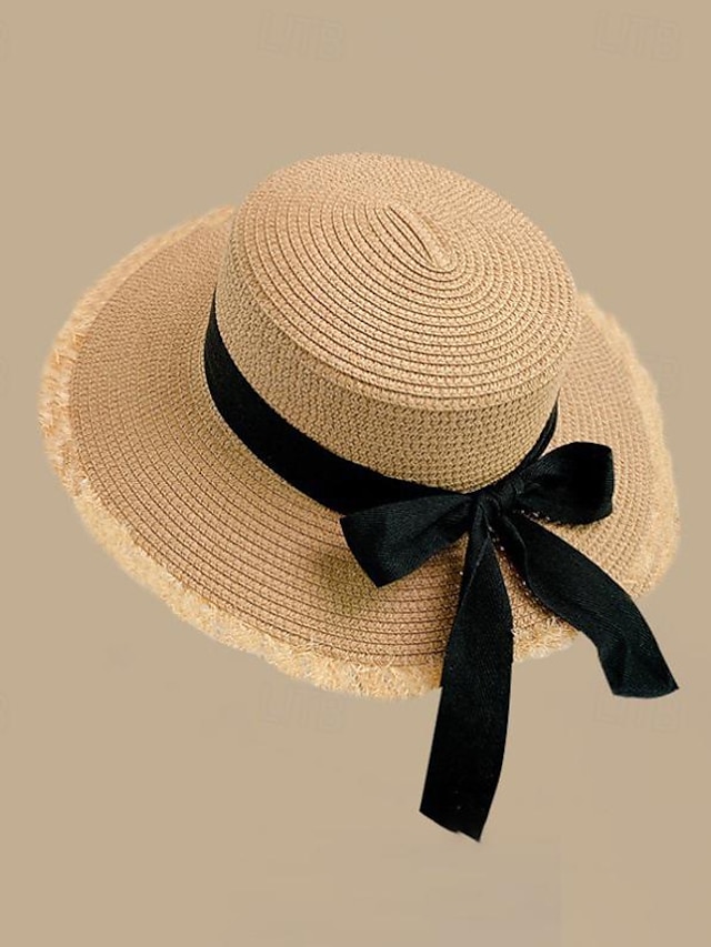  女性用 帽子 日よけ帽 携帯用 日焼け防止 アウトドア ビーチ トラベル リボン ピュアカラー