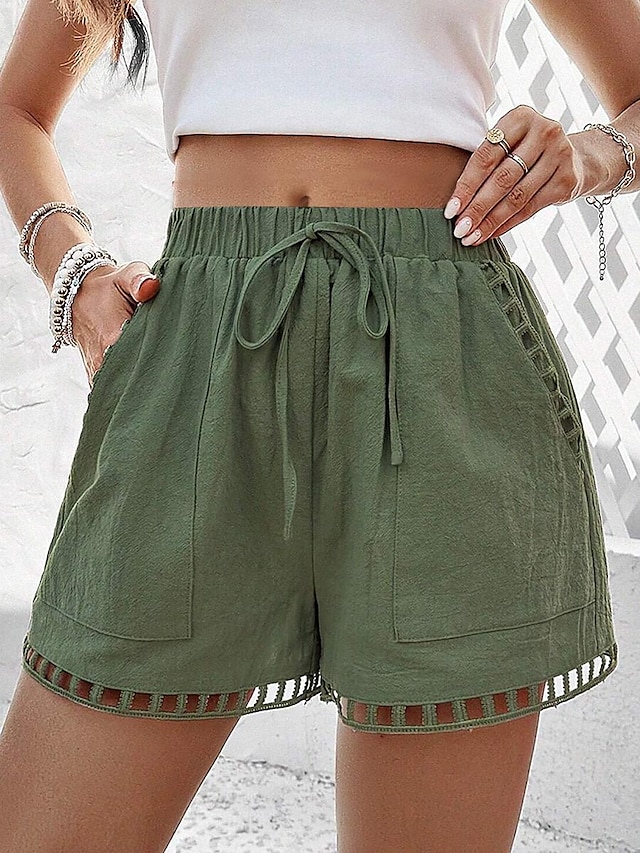  pantalones cortos de mujer poliéster liso depresión verde simple cintura alta vacaciones